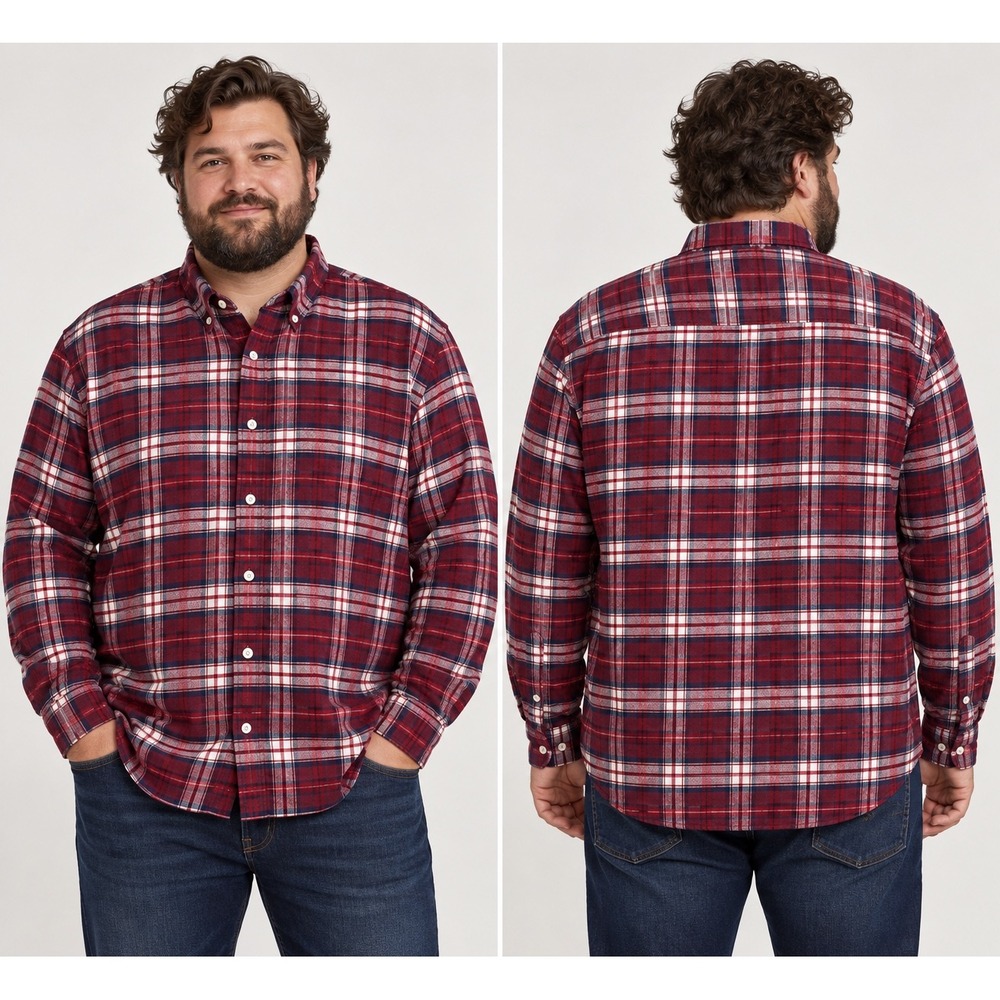 Tommy Hilfiger Mens XXL Red Plaid Flannel Button Down Shirt Regular Fit 78JB081